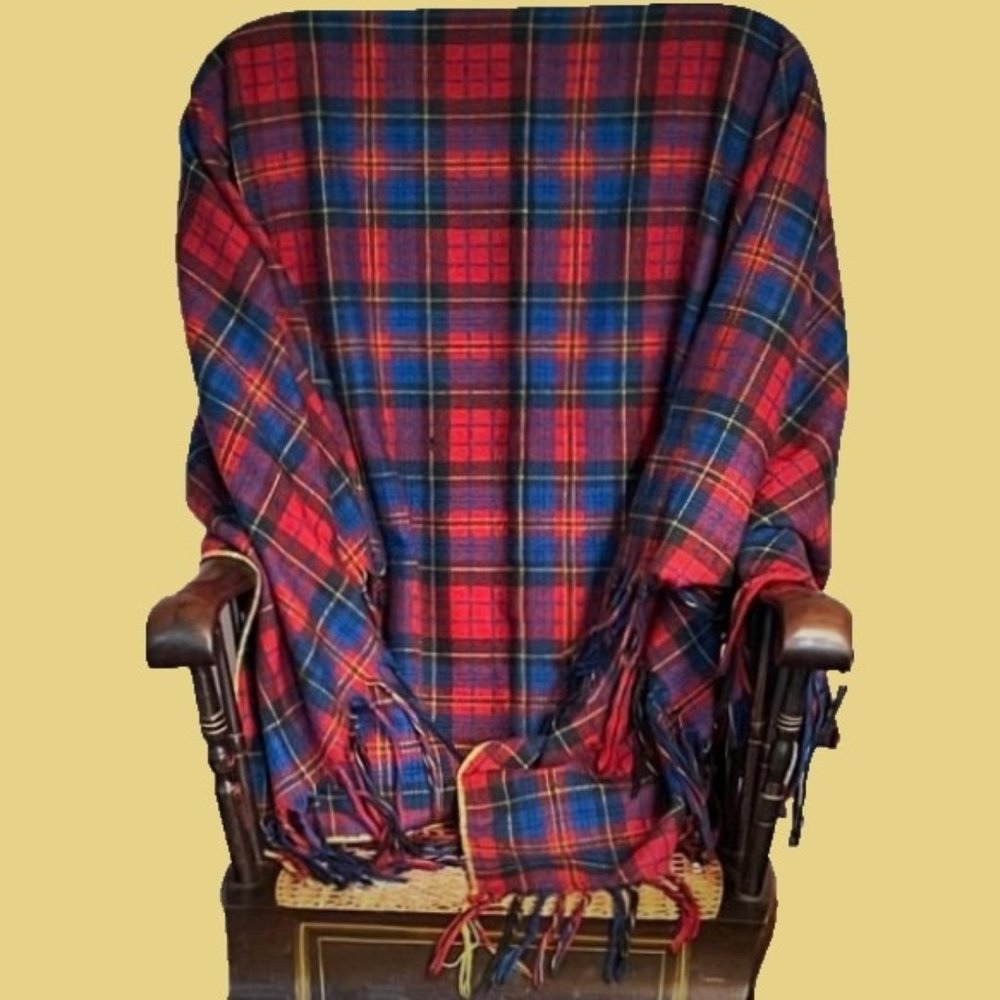 Scottish Traditional Highlands Wool Fringe Tartan Red Blue Plaid Throw Wrap
